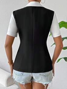 Calvaya Camisa de manga corta con colores contrastantes y diseño 2 en 1 para un aspecto casual y elegante, de moda y cautivadora