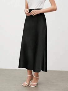 BizChic Women Solid Color Flare Long Skirt For Summer - Black - View 5
