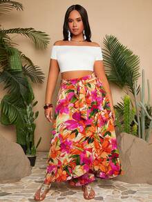 Travachic Plus Size Elastic Waist Vacation Skirt - Multicolor - View 3