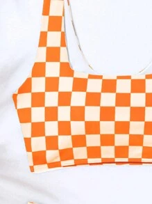 SHEIN Swim Women Checkered Print Square Neck Underwire Bikini Set For Summer Beach