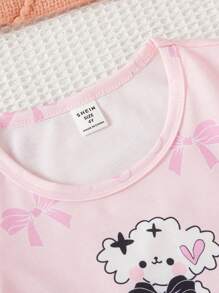 Young Girls' Simple And Cute White Bear Printed Round Neck Short Sleeve Shirt With Shorts Casual Loose Homewear - Multicolor - View 4