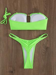SHEIN Swim Bộ bikini quây màu neon dành cho nữ cho mùa hè - Màu xanh Bạc hà - Xem 4