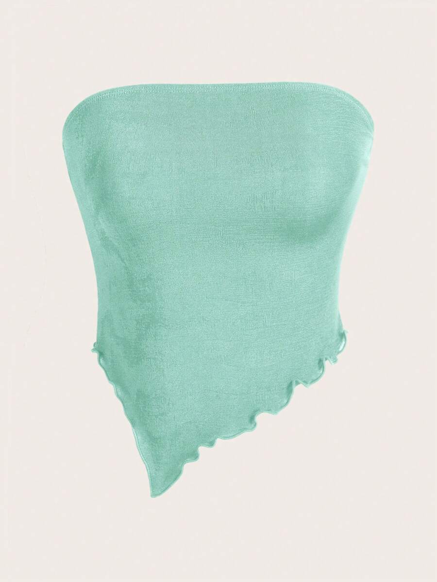 SHEIN EZwear 薄荷藍色針織不對稱擺飾束胸上衣,夏季必備 - 薄荷藍 - 查看 1