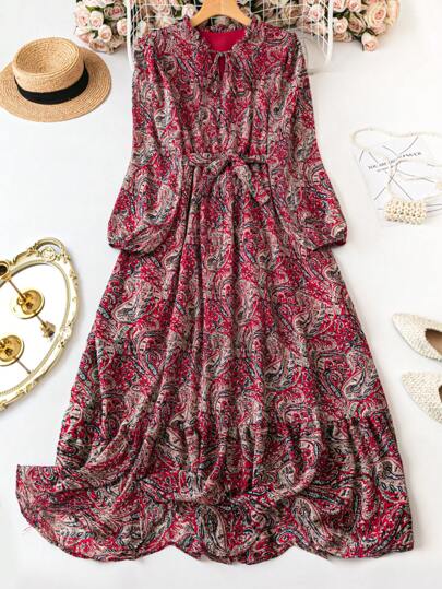 Modelyn Plus Size Women Bohemian Style Floral Printed Long Sleeve Dress Maxi Women Outfit Fall Cloth For Women