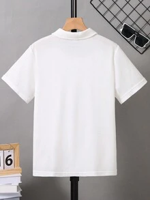 SHEIN Tween Boy Mùa Hè Màu Túi Dây Kéo Nửa Túi Ngắn Tay Áo Sơ Mi Polo - trắng - Xem 2