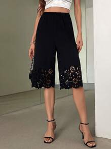 Firerie 女性優雅寬鬆七分褲，適用於外出穿著，印有花卉圖案 - 黑色 - 查看 4