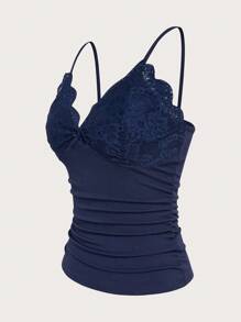 EgrlEra 蕾絲接綴多用途春夏背心上衣女士坦克頂 - 藏蓝色 - 查看 3