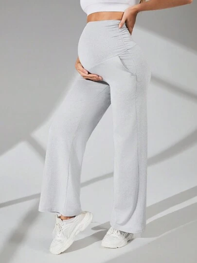 SHEIN Schwangere Einfarbig Gefaltete High-waist Hose