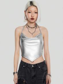 SHEIN Coolane Silver Halter Neck Women's Top - Silver - View 4