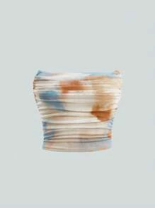 SHEIN Essnce Casual Summer Tanks Tie Dye Ruched Strapless Crop Top White Top Going Out Tops Summer Shirts Summer Fits