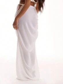 MUSERA Ruched Cut Out Side Textured Chiffon Maxi Skirt Boho Summer Cute Vacation Ibiza Chic Elegant - White - View 1