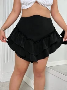 SHEIN ICON 大尺碼高腰尖端層疊荷葉邊裙