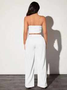 SHEIN SXY Thời trang mùa hè cho nữ màu trơn ngắn Slim Fit quây - trắng - Xem 2