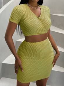 Zolique Women Solid Color Short Sleeve Top And Skirt Set