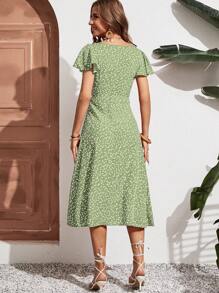 SHEIN Frenchy Phụ nữ mùa hè tình yêu in hình trái tim đơn Ruffle ngắn tay áo giản dị - Màu xanh Bạc hà - Xem 2