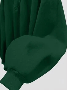 INAWLY 女士休閒純色V領下肩蓋運動衫 - 綠色 - 查看 4