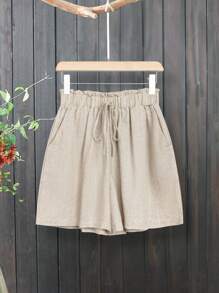 EMERY ROSE Shorts En Lin Pour Femmes De Style Île D'été, De Vacances À La Plage, Couleur Kaki, Avec Poches