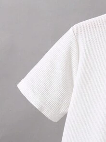 SHEIN Tween Boy Mùa Hè Màu Túi Dây Kéo Nửa Túi Ngắn Tay Áo Sơ Mi Polo - trắng - Xem 4