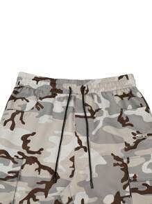 Manfinity Homme Men Camo Print Flap Pocket Drawstring Waist Cargo Pants, Fall - Grey - View 5