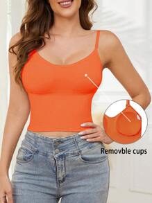 Women's Seamless Tank Top With Removable Pads, For All Seasons - Orange - View 7