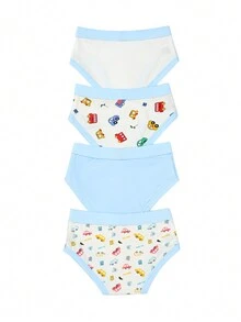 Brasier triangular Simple para niños jóvenes con diseño de impresión de auto, paquete de 4 - Multicolor - Ver 2