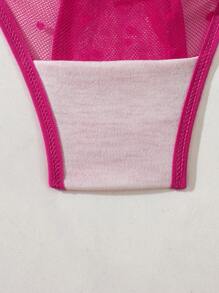 SHEIN Conjunto De Lencería De Malla De Lunares Recortados Con Encaje Sexy Para Mujer