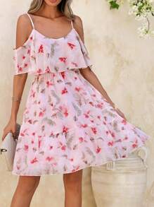 SHEIN Clasi Váy mùa hè màu hồng kỷ niệm đám cưới lệch vai - Màu Hồng baby - Xem 3