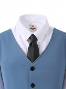SHEIN Teen Boy 2-Piece Elegant Business Style Blue Vest Gentleman Suit Set Including 1 Vest And 1 Pants - Blue - View 7