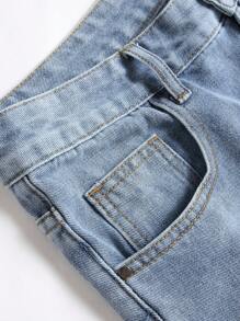 Quần Short Denim Đau Khổ Cho Nam Châu Âu Và Mỹ - Rửa nhẹ - Xem 7