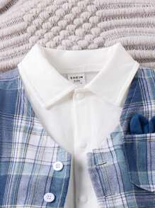 Baby Mädchen modischer und lässiger kurzärmliger Bodysuit mit Karo- und Druckknopfmuster und Shorts