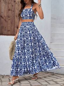 Breezaya 女士刺繡印花背心裙套裝 - 藍色 - 查看 4