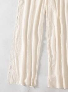 SHEIN Swim Summer Beach 2pcs Lady Casual Ruffle Edged Top And Pants Cover Up Set - Beige - View 6