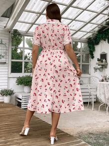 SHEIN Clasi Vestido de encaje con cuello de Peter Pan con estampado de cerezas para tallas grandes - Rosa - Ver 2