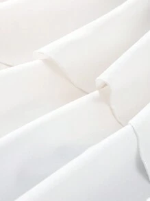 青少年女孩夏季白色短款泡泡袖高低下摆衬衫和裤子休闲两件套，度假，夏季，旅行 - 黑色 - 查看 5