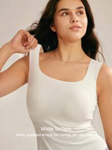 LUVLETTE Dream Curve 2ndSkin White Outfits Wireless Seamless 2-In-1 Built-In Bra Basic Sports Workout Lingerie As Outerwear SizeFreedom Tank Crop Top Comfortable Must-Haves Also Suitable For Teen Girl & Young & Kid Bra-Free Cami