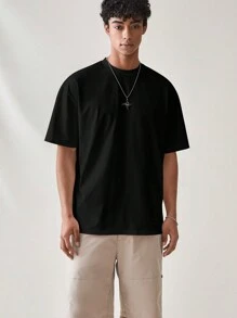 Manfinity VCAY Áo thun nam ngắn tay thường ngày mùa hè có in chữ - màu đen - Xem 2