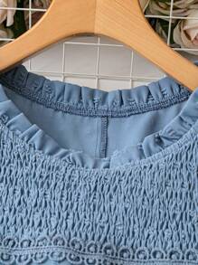 SHEIN LUNE Plus size dames zomer mouwloze tanktop losse pasvorm ronde hals met ruchesdetail