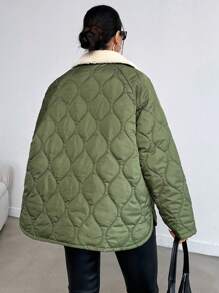 EURMUSE Essnce Slant Pocket  Puffer Oversized Winter Coat - Green - View 2