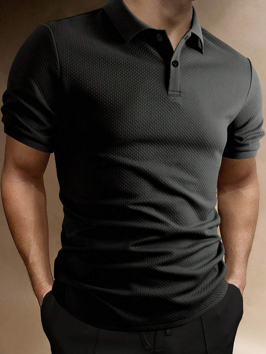 Manfinity Homme Áo thun polo ngắn tay màu trơn mùa hè dành cho nam để đi lại - màu đen - Xem 1