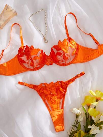 Esselle Women Verleidelijke Lingerie Set Bloemen Geborduurde Underwire, Pieces, BH Slipje