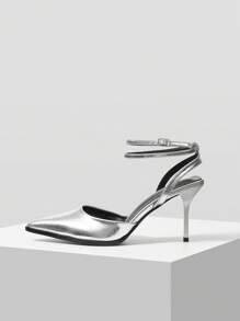 MOTF PREMIUM 女士尖头细高跟度假鞋，适合夏季万圣节新年假期、春季鞋、春假复活节舞会高跟鞋 - 銀色 - 查看 2