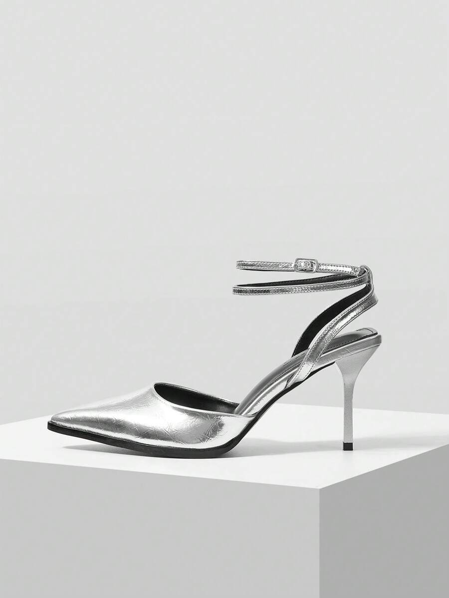 MOTF PREMIUM 女士尖头细高跟度假鞋，适合夏季万圣节新年假期、春季鞋、春假复活节舞会高跟鞋 - 銀色 - 查看 2