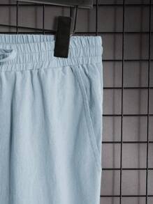 Manfinity Homme Bộ Áo Sơ Mi Nam Cổ Trơn Cổ Tròn Và Quần Dài Có Khuy - Màu xanh lam - Xem 4