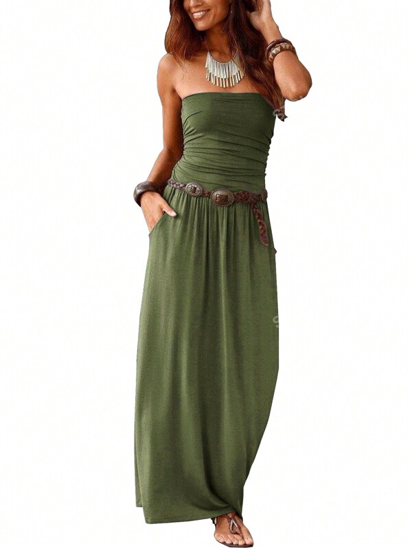 Strapless Ruched Loose Summer Dress
