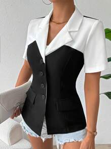 Calvaya Camisa de manga corta con colores contrastantes y diseño 2 en 1 para un aspecto casual y elegante, de moda y cautivadora