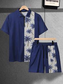 Manfinity RSRT Tenue de vacances pour homme avec col, t-shirt à manches courtes et short pour le printemps / été - Multicolore - Voir 2