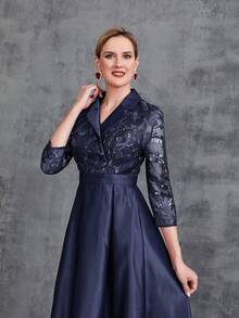 Women's Flat Collar High Low Hem Formal Dress Elegant Mother Of The Bride Dress - Navy Blue - View 6