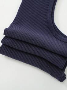 SHEIN Tween Boy Loose Fit Casual Knit Marl Tank Top With Round Neck - Navy Blue - View 13