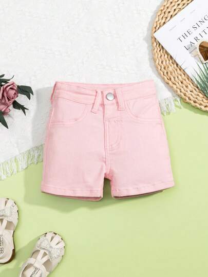 嬰兒女寶寶純色短褲，帶口袋和內置拉鍊