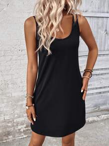 EMERY ROSE Ladies" Solid Color Simple Sleeveless Dress